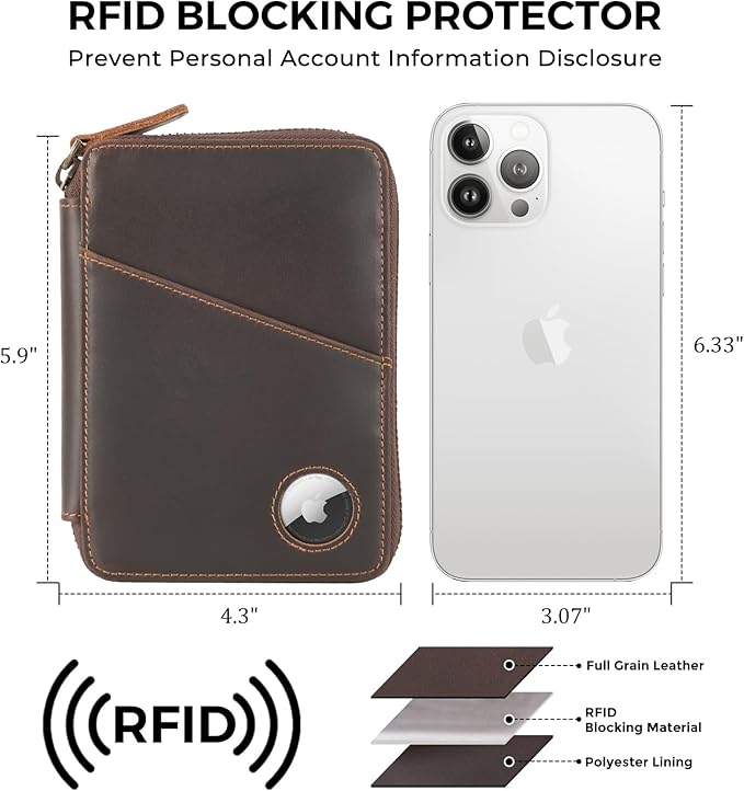 Polare Full Grain Leather Travel Passport Wallet With AirTag Slot RFID Blocking Passport Holder Soft Bifold Cover Case with YKK Zipper