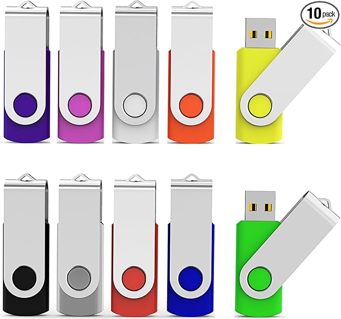 Aiibe 10 Pack 128GB Flash Drive USB Drive Thumb Drives USB 2.0 Memory Stick Jump Drives 128GB USB Flash Drive Bulk (10 Mixed Colors: Black Blue Red Green Orange White Yellow Pink Purple Silver)