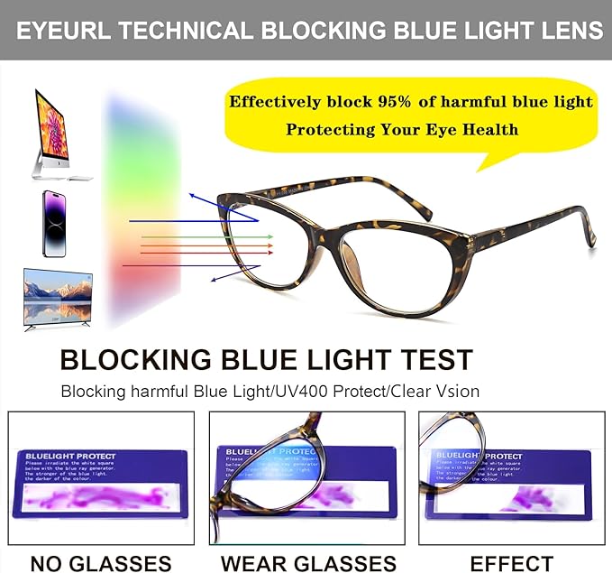 EYEURL 4 Pack Cat Eye Reading Glasses for Women, Blue Light Blocking Readers Lightweight Spring Hinge Anti Eyestrain UV Fashion Eyeglasses +2.75