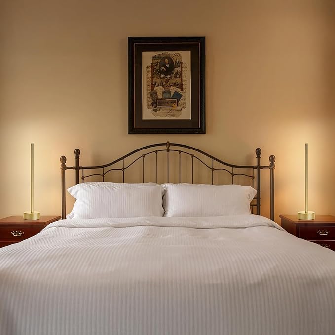 Cordless LED Table Lamp Set of Two, Battery Operated Portable Desk Lamp,Dimmable/3 Color/Memory Function,Modern Rechargeable Table Light for Living Room,Bedroom,Bedside,Gold, 2 Pack