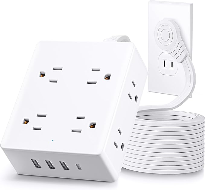 2 Prong Flat Plug Power Strip, Olcorife 2 Prong to 3 Prong Outlet Adapter, 5 FT Flat Extension Cord with 8 Outlets 4 USB Ports(1 USB C), 2000J Surge Protector, US to Japan Plug Adapter