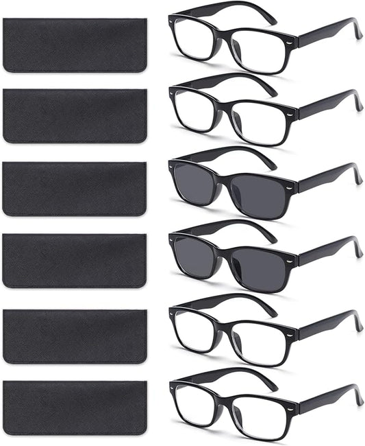 6 Pack Reading Glasses for Women Men Blue Light Blocking Spring Hinge Computer Readers, Anti Eyestrain/Glare
