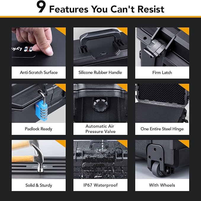 Lykus HC-7530 Large Waterproof Hard Case with Wheels and Customizable Foam, Interior Size 29.5x17.7x11.8 inch, Suitable for cameras, lenses, electronic equipment and more