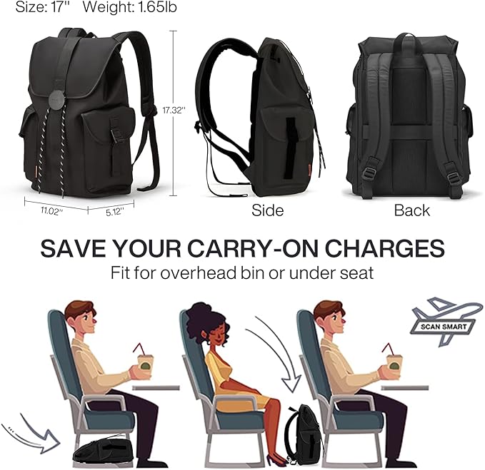 mixi Travel Laptop Backpack for Women & Men Carry On Backpack fits 16'' Laptop, Waterproof Lightweight Casual Hiking Weekender Bags Rucksack,17 Inch, Knight Black