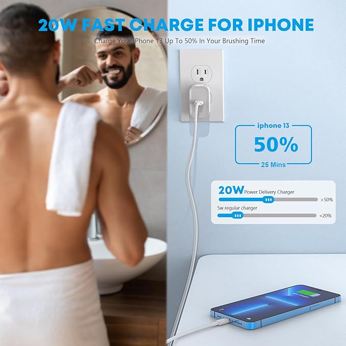 iPhone 14 13 Charger, 2Pack 20W Fast Charging Type C Block (MFI Certified) Rapid Speed USB C Wall Charger Lightning Cable Cord Apple Chargers for iPhone 14 Pro Max 14 Plus 13 12 11 Pro SE XS XR X iPad
