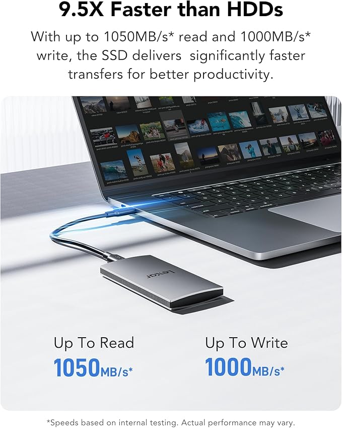 Lexar ES3 1TB External SSD, USB 3.2 Gen2 Portable SSD, PSSD Up to 1050MB/s Read, 1000MB/s Write, External Solid State Drive Compatible with iPhone 16/15 Series/Mac/PS5/XBOX/Laptop/PC