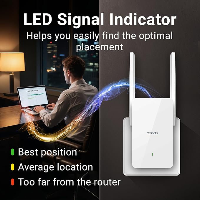 Tenda AX1500 WiFi 6 Range Extender, WiFi Signal Booster for Home Up to 1500sg.ft and 30+ Devices, Dual Band WiFi Extender Booster with Gigabit Ethernet Port, AP Mode, WPS Easy Setup(A23)