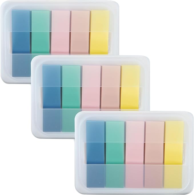 Essex Wares - 300 Pieces - Transparent Sticky Notes Tabs with Case - 5 Boho Colors - 3 Cases - 1.8" x 0.4" - 60 Pieces Each Color - Pop Up Index Tabs - Book Flags for Annotating - Book Sticky Tabs