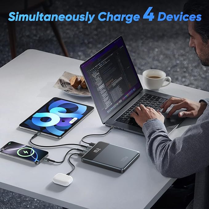 110W Laptop Power Bank,30000mAh Fast Charging Laptop Portable Charger,4-Port 100W Max Battery Power Bank,Smart Display,for MacBook,iPhone,iPad,AirPods,Samsung,Switch