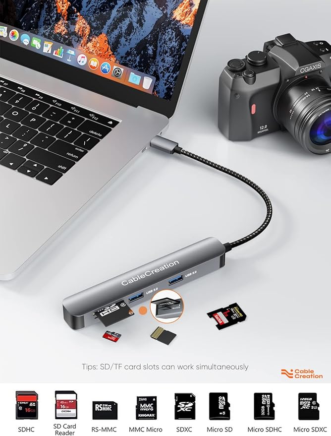 CableCreation 7-in-1 USB-C Hub with 4K 60Hz HDMI, 100W PD, 2 USB 3.0 5Gbps Data Ports, SD/TF Card Slots for Steam Deck, MacBook Pro/Air, iPad Pro, Pixelbook, XPS