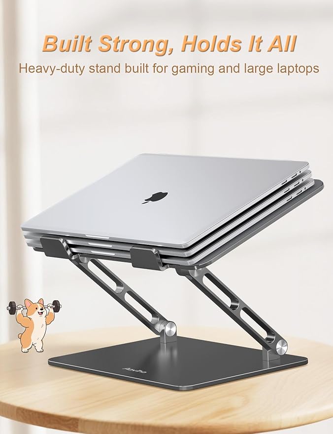Laptop Stand for Desk – Adjustable Portable Laptop Riser, Aluminum Laptop Holder Compatible with MacBook Air Pro, Dell, HP, Lenovo (10"-17.3"), Featuring Unique Puppy Panel Design, Gray