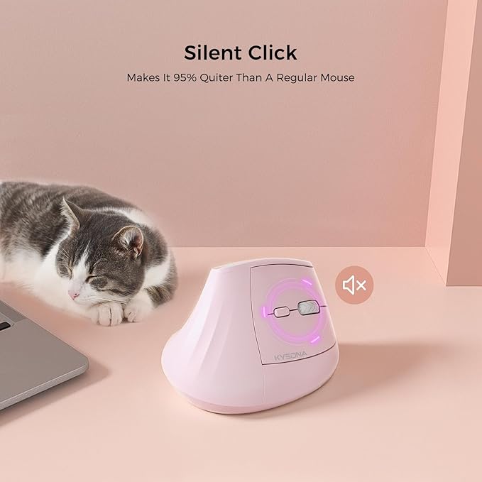 57° Ergonomic Wireless Mouse, Vertical Quiet Ergo Mouse, Bluetooth(BT5.0,BT3.0)&2.4G, (800/1200/2400/2400/4000), 7 Buttons for Windows, macOS, iPadOS, Laptop, PC (Pink)