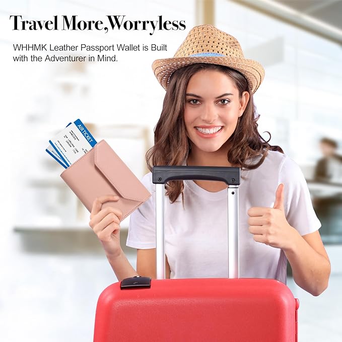 Passport Holder for Travel,Passport Book Holder，Rfid Blocking Travel Wallet Protect Your Card Security,Leather Travel Document Organizer for Men Women,Airport Essentials Gift (Pink)