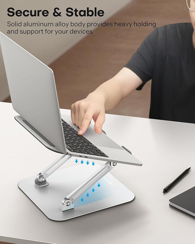 OMOTON Laptop Stand for Desk, Ergonomic Metal Adjustable Laptop Stand, Laptop Holder Riser with Cooling Function, Computer Stand Compatible with MacBook and All Laptops (10-17.2 inch), Silver