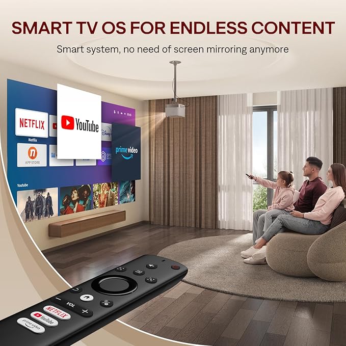 3-in-1 Outdoor Projector 4K Supported, AURZEN BOOM 3 Smart Projector with WiFi and Bluetooth, 3D DoIby Audio & 36W Speakers, Auto Focus & Keystone, Netflix Official 500 ANSI Home proyector, Gold