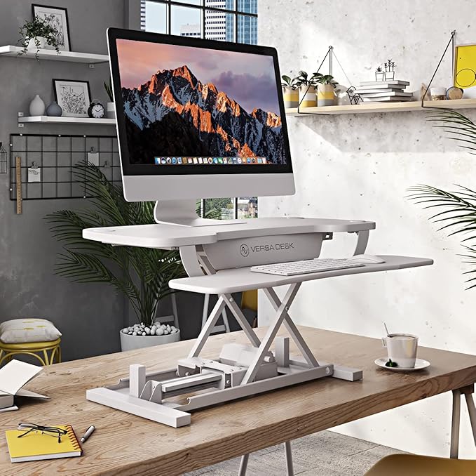 VRSADESK PowerPro™ Electric Standing Desk Converter - Height Adjustable Desk Riser with Keyboard Tray - Holds 80 lbs - Built-in USB Charging Port - Ergonomic Sit Stand Workstation | White (36 inch)
