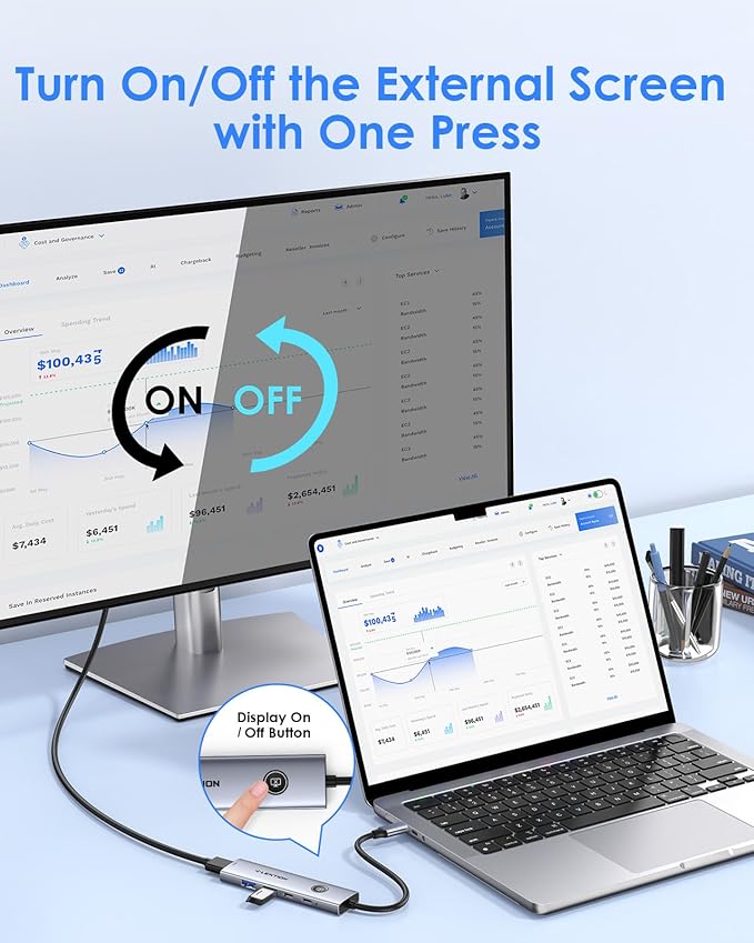 LENTION USB C Multiport Adapter, 5-in-1 USB C Hub with HDMI 4K@60Hz, USB A 3.0, Type C 3.0, 100W PD Charging, Multiport USB Adapter with Screen On/Off Button New MacBook Pro and Other Type C Devices