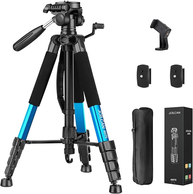 JOILCAN Tripod Camera Tripods, 74" Tripod for Camera Cell Phone Video Recording, Heavy Duty Tall Camera Tripod Stand, Professional Travel DSLR Tripods Compatible with Canon iPhone, Max Load 15 LB