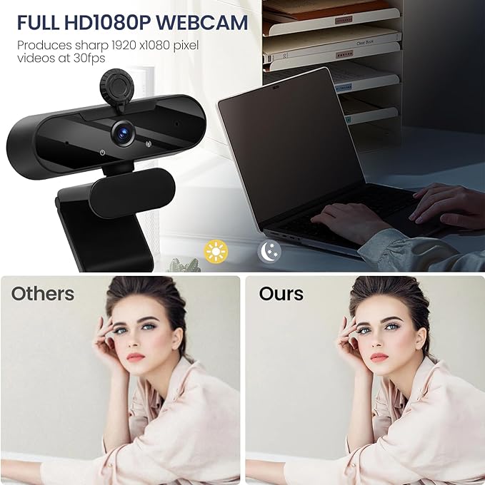 USB HD 1080P Video Webcam and Wide Angle Camera with Built-in Microphone and Rotatable Tripod,for Laptop Computer or Desktop PC,Great for Live Streaming.Calls.Video Conferencing(Black)