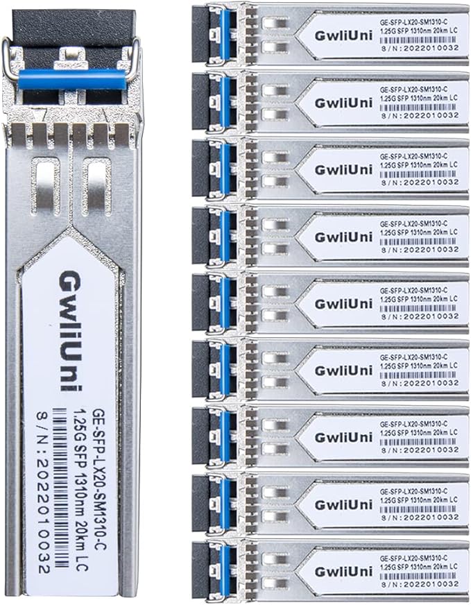 10Pcs 1.25G Single Mode SFP Fiber Module Network Transceiver, LX SM 1310nm 20km, Duplex LC Interface for Switch, Router, Firewall, Network Card, Media Converter etc