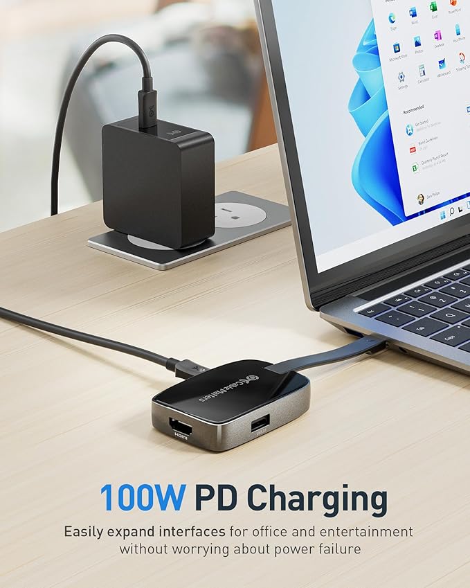 Cable Matters 4-in-1 Portable USB C Hub HDMI 4K@60Hz & 100W Charging for iPhone 16/15 Pro, 10Gbps, USB-C Digital AV Multiport Adapter, USBC HDMI Hub Compatible with Thunderbolt 4 for MacBook, XPS