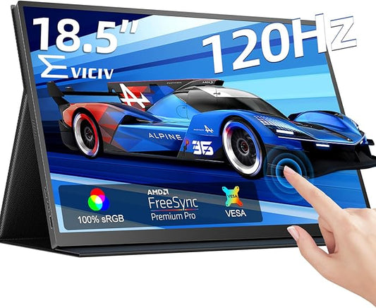 EVICIV 18.5” Portable Monitor Touchscreen | 120HZ 1ms Gaming Monitor | FreeSync, HDR | 400Nits | 1080P FHD IPS | 100% sRGB | VESA & Smart Case | Large Travel External Second Screen for Laptop, Switch