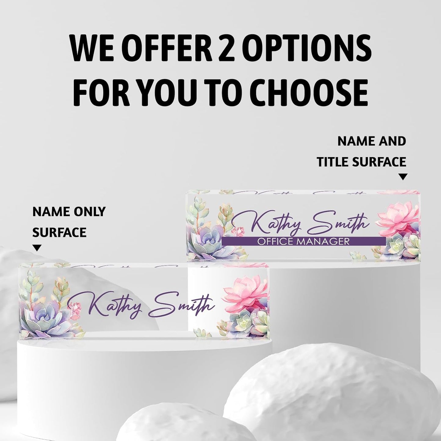 Personalized Name Plate for Desk, Custom Desk Name Plate, Acrylic Name Plate Office Desk Accessories, Personalized Office Gifts for Coworkers Teachers, Employee Appreciation Gifts (A-Blooming)