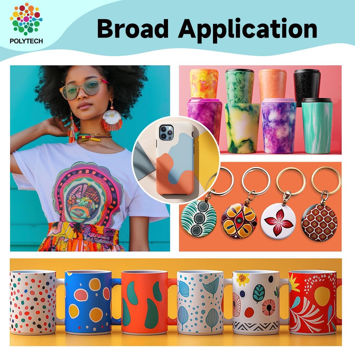 Polytech Sublimation Paper, 8.5x11, 50 Sheets, Heat Transfer Paper for All Sublimiation Blanks, For All Sublimation Printer and Ink, For Tumblers, Magnet Blanks, Ceramic Ornaments, Light T-Shirt,125G