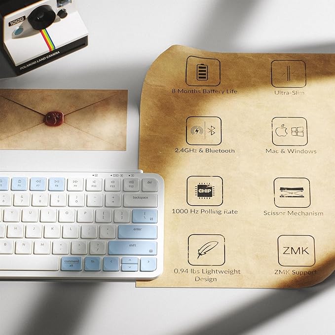 Keychron B1 Pro Ultra-Slim ZMK/Launcher Wireless Bluetooth 2.4 GHz/Wired Connection Keyboard for Mac Windows Linux - Retro Blue