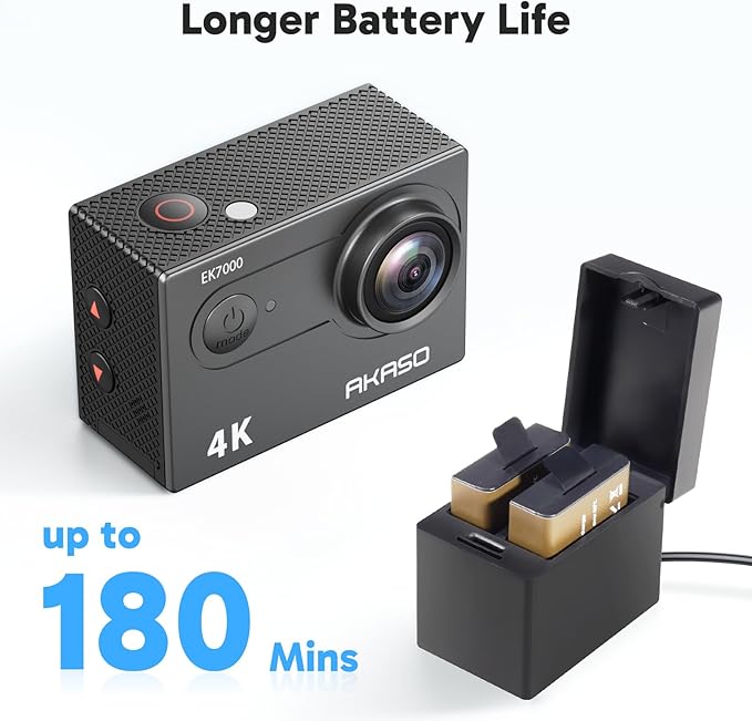 AKASO EK7000 4K30fps Action Camera with EIS Ultra HD 20MP 131ft Waterproof Underwater Camera with 4X Zoom Remote Control with Accessories Kit