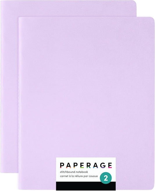 PAPERAGE Soft Cover Lined Journal Notebook, 2 Pack, (Lavender), 100 Pages, Large 7.5 inches x 9.5 inches, College Ruled, Ideal for Note Taking & Travel Journal