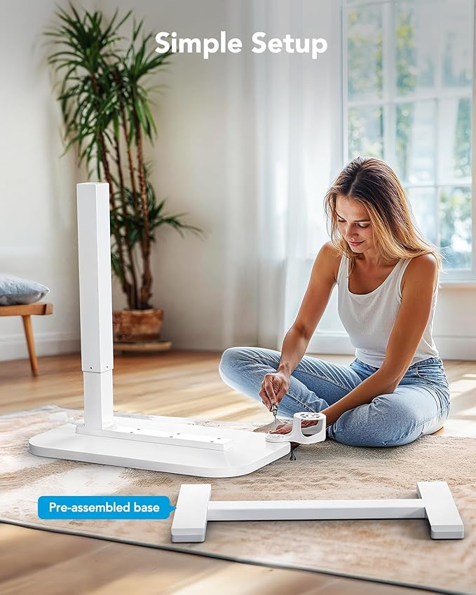 HUANUO Bedside Table with Wheels, Height-Adjustable Rolling Computer Cart, Overbed Table with Cup Holder, Pneumatic Laptop Standing Desk for Home Office, White (27.6" x 15.7")