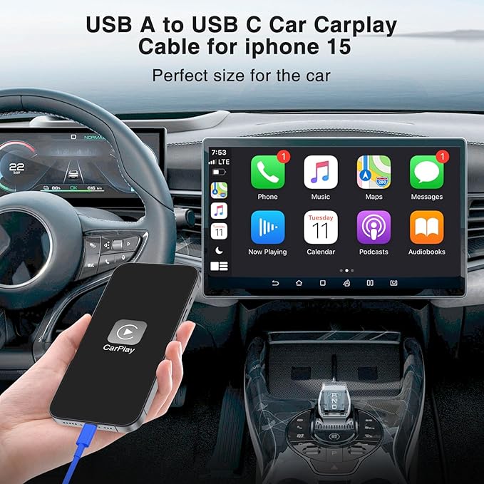 3-Pack Blue [3.3FT+3.3FT+6FT] USB A to USB C Cable，USB to USB C Car Carplay Cable for iPhone 16 15 Pro Plus Pro Max，for iPad Pro/Air/Mini，for Samsung S24/S23/S22，for MacBook Pro/Air and More