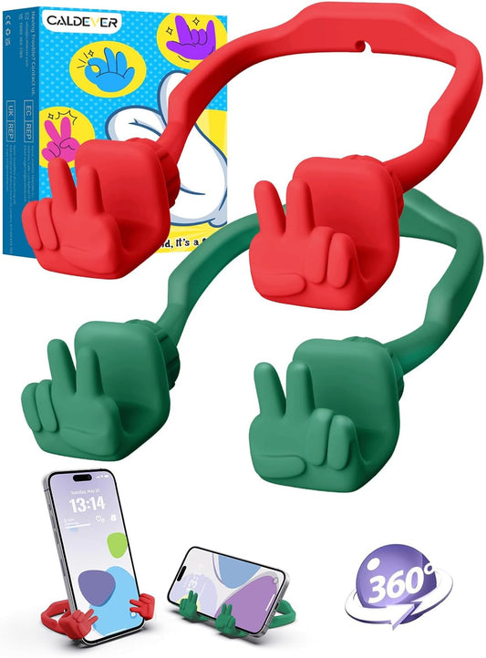 Stocking Stuffers for Teens Girls Boys Kids Cell Phone Stand: 2 Pack Upgrade Adjustable Peace Sign Thumbs Lazy Phone Holder for Desk Cool Gadgets Birthday Gifts for Women Men Adults (Forest Green&Red)
