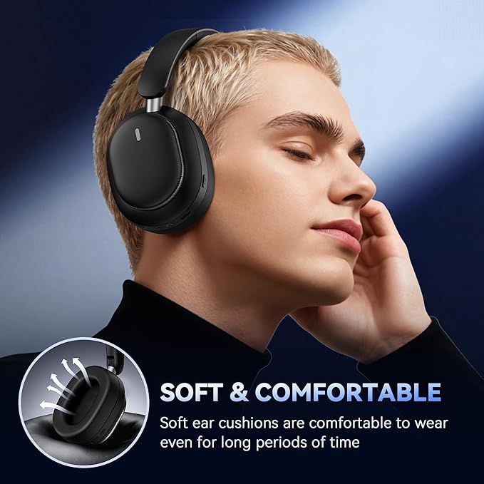 Hybrid Active Noise Cancelling Headphones, Over Ear Bluetooth 6.0 Wireless Headphones, 50H Playtime, Deep Bass, HiFi Stereo Sound, Lightweight Foldable for Travel, Home and Office（Black）