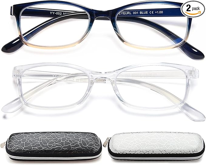 EYEURL 2 Pack Reading Glasses for Women Men, Blue Light Blocking Lightweight TR90 Readers Filter Glare/UV Rays/Eyestrain, 3.50