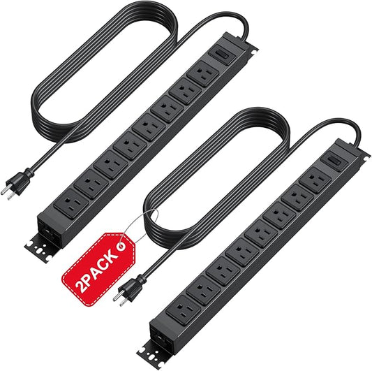 HHSOET 2 Pack Metal 360° Rotating Mountable Power Strip 8 Outlet Gaming Table Mounted Outlet Strip Heavy Duty Wall Mount Surge Protector with Switch 15A 125V 1875W 6ft Power Cord.