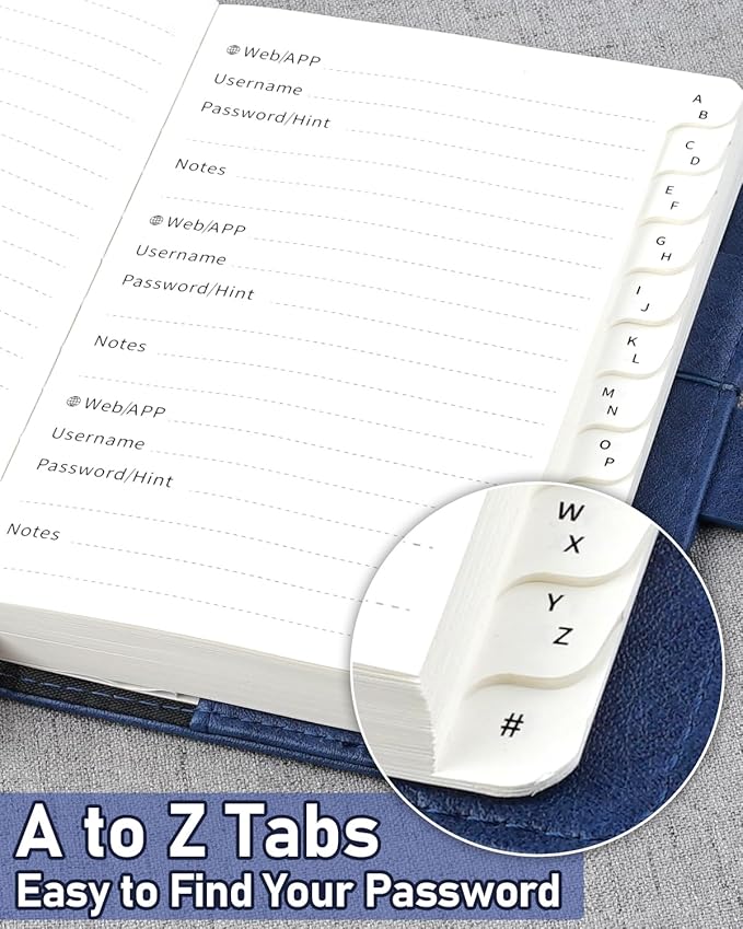 WEMATE Password Book with Lock, Password Book with Alphabetical Tabs 600+ Password Spaces, and Password Organizer Logbook, Password Keeper for Computer & Website Logins (4.33x6.18in) Blue
