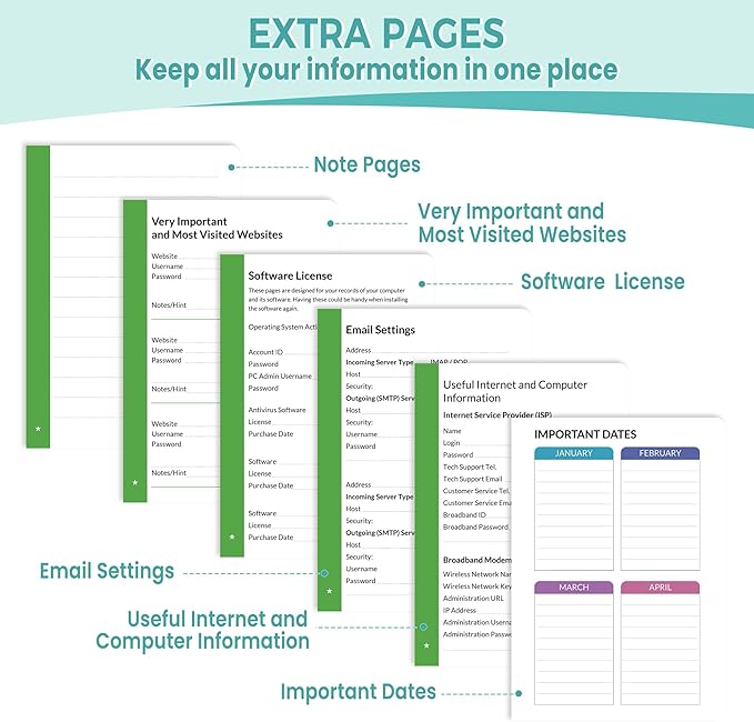 SUNEE Password Book with Colorful Alphabetical Tabs, Password Books for Seniors, Password Keeper Book for Computer and Internet Address Website Login, 5.3''x 7.7''- Aquamarine