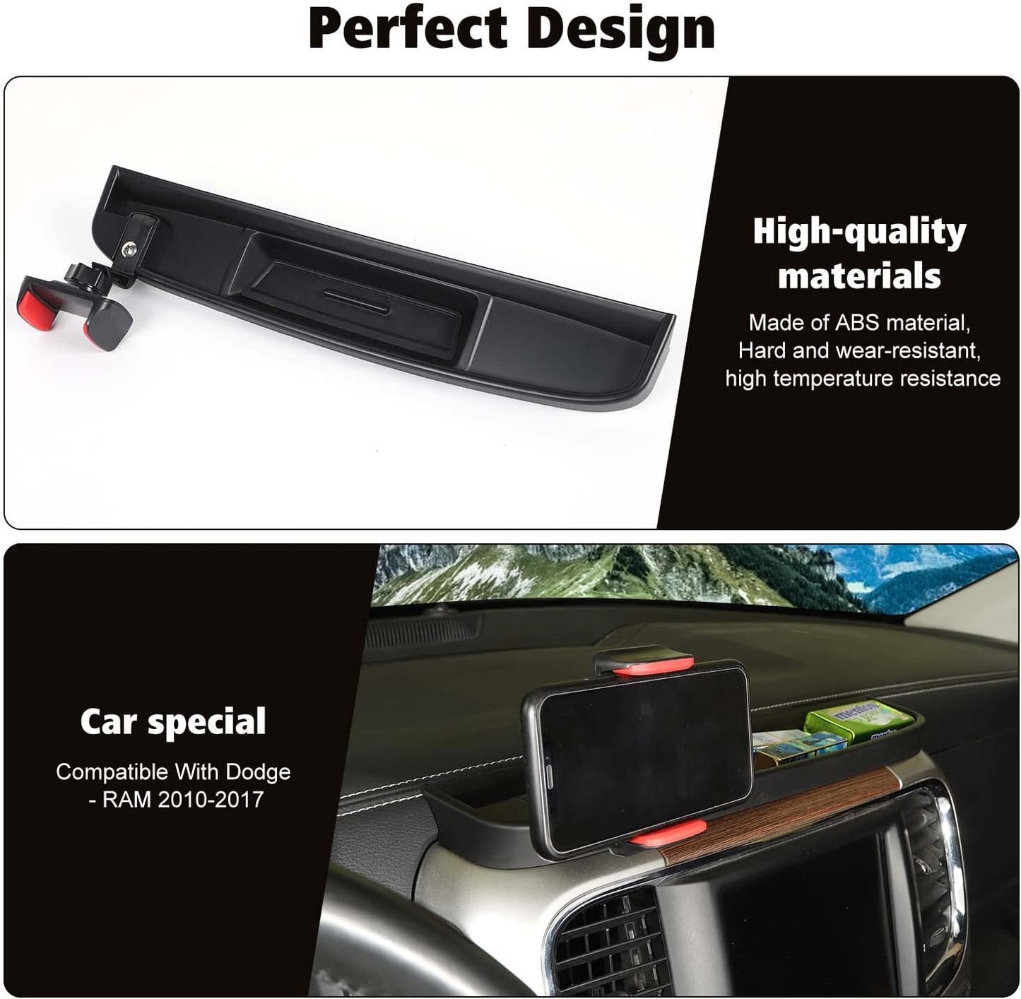 RT-TCZ Dash Mount Holder Cell Phone Holder with Storage Box Kit Bracket Center Console Interior Accessories for Dodge RAM 2012-2017