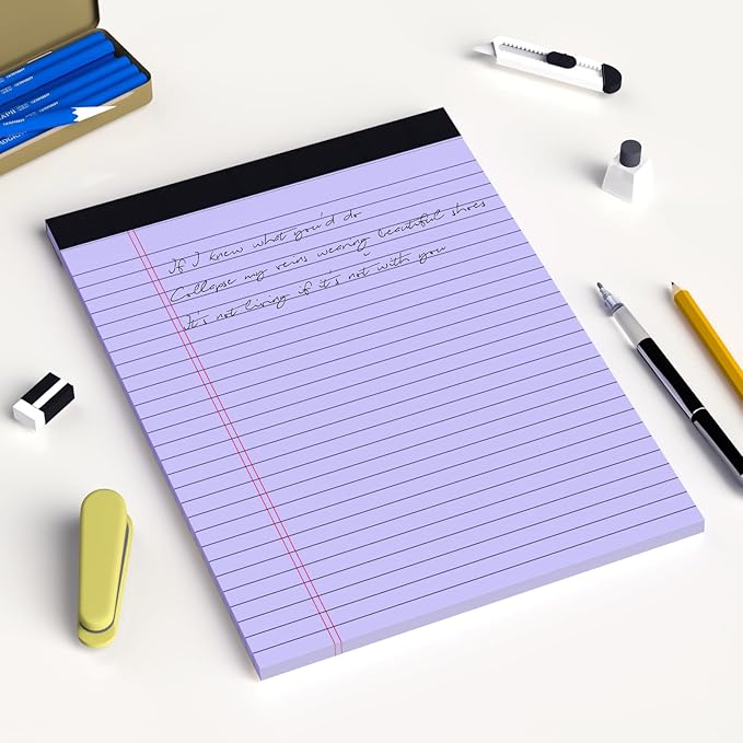 Pink Purple Legal Pads 8.5 x 11 Wide Ruled, Note Pads 30 Sheets/Pad, 20lb Colored Notepad Paper, Perforated Notepad with Sturdy Back