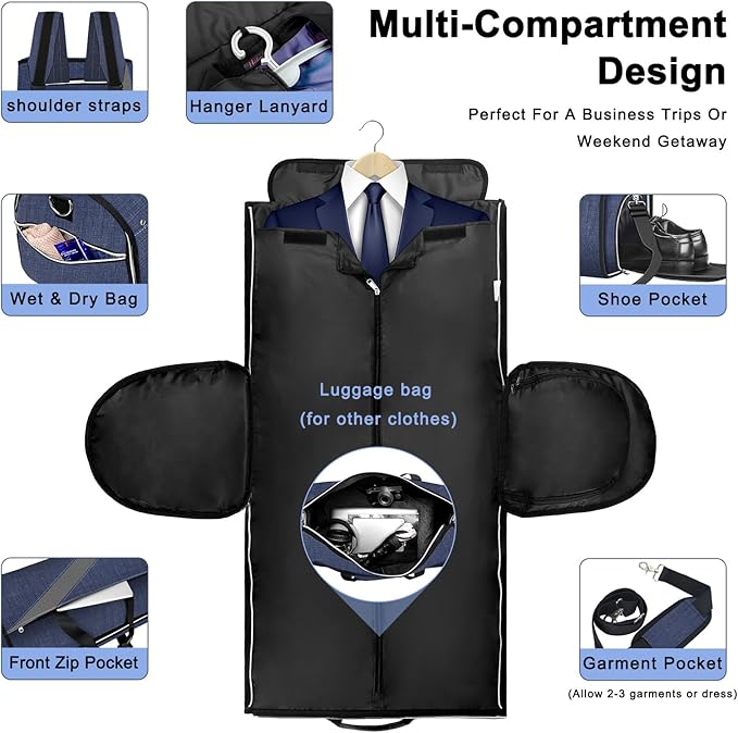 Convertible Garment Bag with Shoulder Strap, Modoker Carry on Garment Duffel Bag for Men Women -Hanging Suitcase Suit Travel Bags