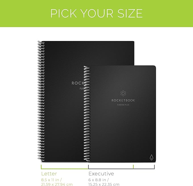 Rocketbook Smart Reusable Notebook, Fusion Plus Letter Size Spiral Notebook & Planner, Infinity Black, (8.5" x 11")