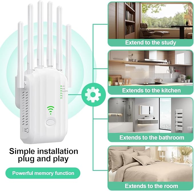 WiFi Extender,WiFi Extender Signal Booster for Home Covers up to 10000 sq.ft & 88+ Devices, New 6X Faster Wireless WiFi Repeater with Ethernet Port, WiFi Booster Compatible with All Routers (White)