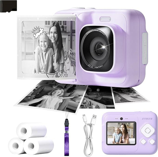 Instant Print Camera for Kids, HD Digital Camera, Christmas Birthday Gifts for 4 5 6 7 8 9 10 Year Old Girls Boys, Portable Toy Printer with 32GB SD Card & 3 Rolls Printing Paper, Mauve