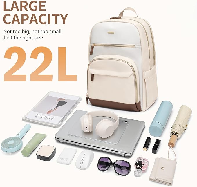 TENSTAR Laptop Backpack for Women, Computer Backpack Fit 16 Inch Notebook, Large Capacity College Backpack Bookbag Casual Daypack for Travel, Apricot