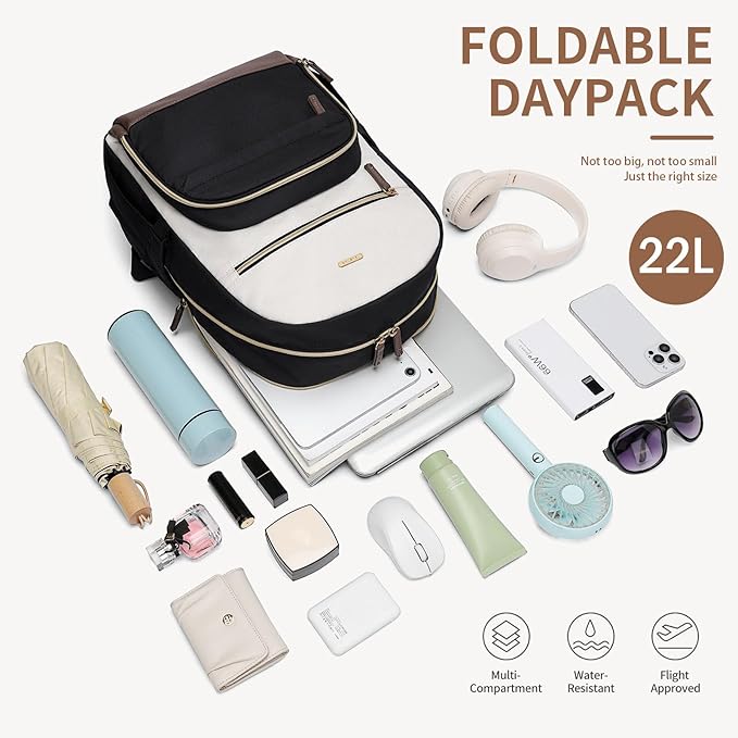 TENSTAR Laptop Backpack for Women, Computer Backpack Fit 16 Inch Notebook, Large Capacity College Backpack Bookbag Casual Daypack for Travel, Black with Beige