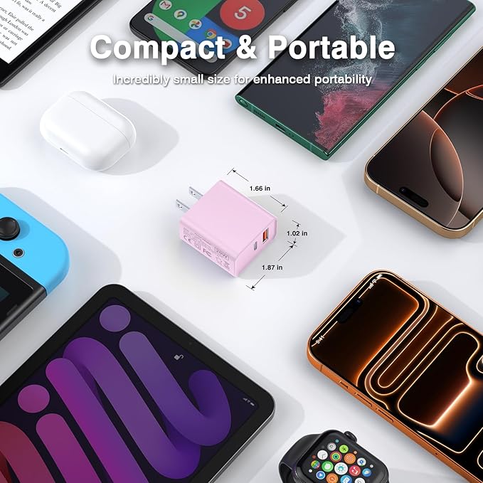 20W USB-C Wall Charger, [2 Pack] Fast Charge Power Brick Cube for iPad, iPhone, iPod, Samsung Galaxy, Moto, Huawei, HTC, LG, Nokia, PlayStation5, PD+QC3.0 Dual Port Charging Box Cube Block, Pink