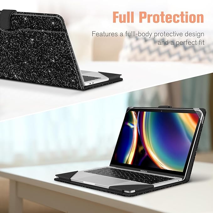 Fintie Sleeve Case Cover for MacBook Air 13.6 A3240 A3113 A2681 M4 M3 M2, Air 13 A2337 (M1) / A2179 / A1932, MacBook Pro 13 A2338 (M2 M1) / A2251 / A2289 / A2159 / A1989 / A1706 / A1708, GlitterBlack