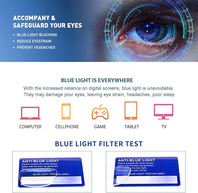 Henotin 6-Pack Reading Glasses Blue Light Blocking Anti Eyestrain Computer Reading Glasses for Women and Men Readers (Transparent White, 0.00, Diopters)